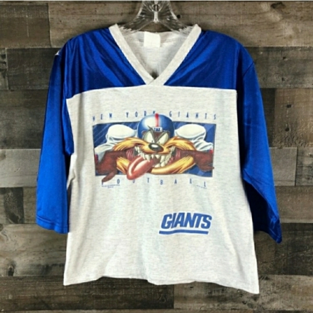 NY Giants Tasmanian Devil‎ Football 3/4 Sleeve Shirt Kids 14/16 Women XS/S